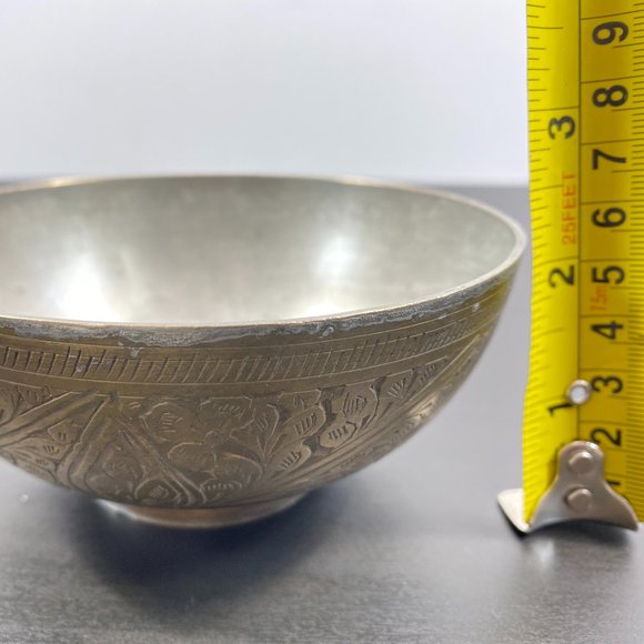 Antique Brass Round Bowl, Handcrafted Small Vessel, Vintage Solid Metal Dish, De - Picture 5 of 10
